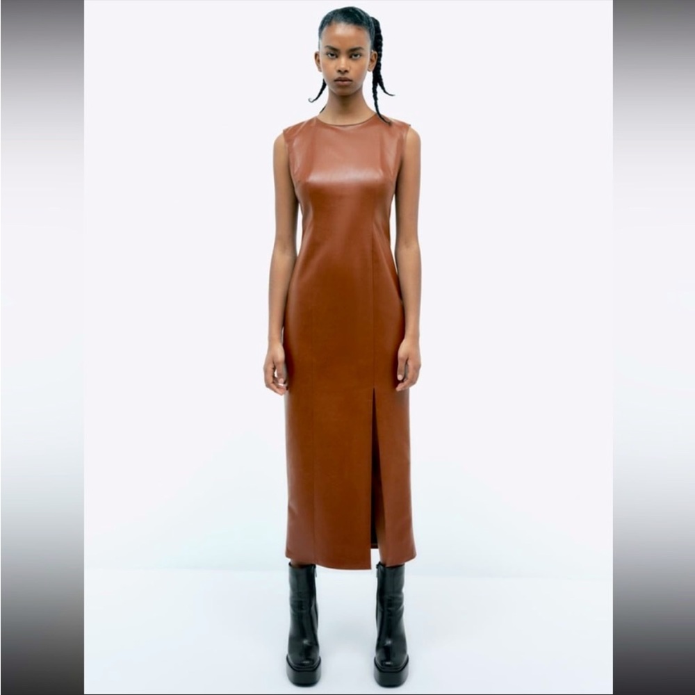 Zara Faux Leather Midi Dress NWT